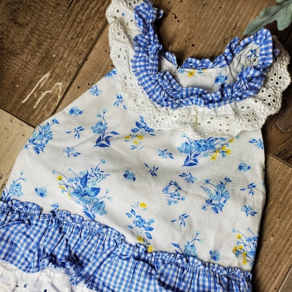 Rare Editions White, Blue, Yellow Floral Lace Baby Bodysuit Bubble Romper Sz 6m - Picture 12 of 14